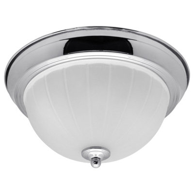 Long Life Lamps Company Vintage Flush Mounted Ceiling Light Frosted Glass Dome Shade Metal Surround Chrome Bathroom Ip44 H3111 from B&Q