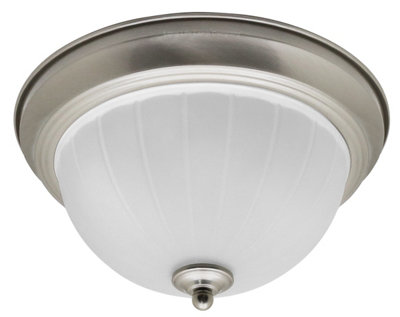 Long Life Lamps Company Vintage Flush Mounted Ceiling Light Frosted Glass Dome Shade Metal Surround Brushed Chrome Bathroom Ip44 H3113 from B&Q
