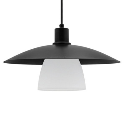 B&Q -  Modern Ceiling Pendant Light Black Frosted Glass H3114