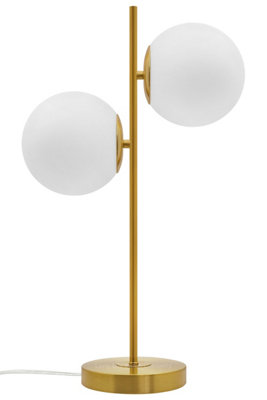 B&Q -  Antique Brass Table Lamp Twin Opal Globe Frosted Glass Shades H3118