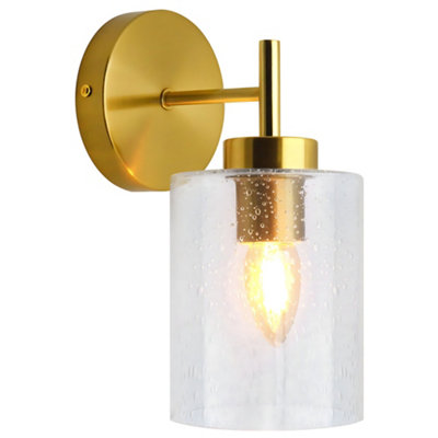 Long Life Lamps Company Antique Brass Wall Light Bubble Glass Lamp Shade Cylindrical Transparent Glass H3127 from B&Q