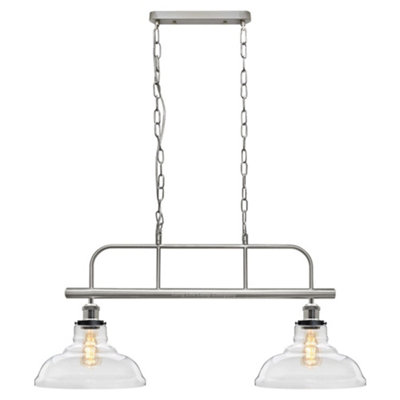 Long Life Lamps Company Industrial Ceiling Brush Chrome Bar 2 Clear Glass Lamp Shade Pendant Light H3131 from B&Q