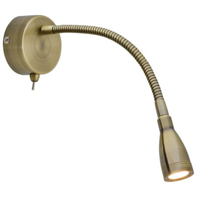 Long Life Lamps Company Led Indoor Bedside Reading Wall Light 2W 3000K Antique Brass H3142 from B&Q