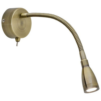 Long Life Lamps Company Led Indoor Bedside Reading Wall Light 2W 6000K Antique Brass H3143 from B&Q