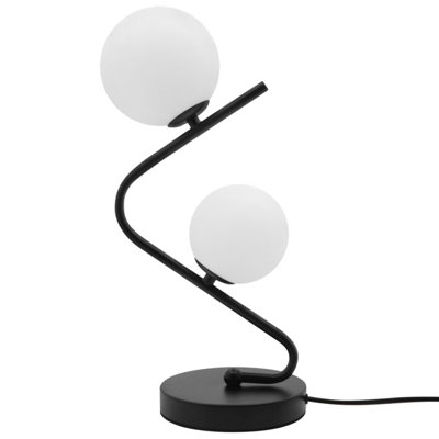 B&Q -  Retro Black Twin Opal Globe Frosted Glass Table Lamp T505