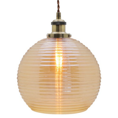 Long Life Lamps Company Modern Vintage Smoked Gold Ribbed Glass Globe Ceiling Pendant Lamp Shade K408 from B&Q