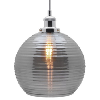 Long Life Lamps Company Modern Vintage Smoked Grey Ribbed Glass Globe Ceiling Pendant Lamp Shade K409 from B&Q