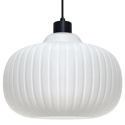 Long Life Lamps Company Oval Globe Ceiling Pendant Light Ribbed Opal Glass Lamp Shade K416 from B&Q