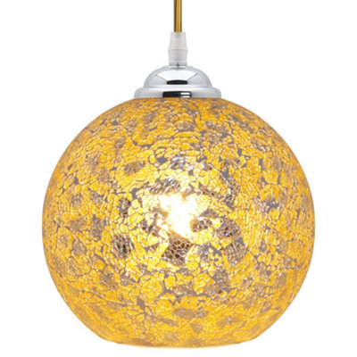 Long Life Lamps Company Vintage Ceiling Crackle Yellow Mosaic Globe Glass Pendant Light K417