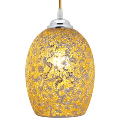 Long Life Lamps Company Vintage Ceiling Crackle Yellow Mosaic Glass Pendant Light K418