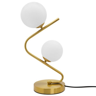 B&Q -  Retro Brass Twin Opal Globe Frosted Glass Table Lamp T516