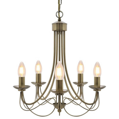Long Life Lamps Company Vintage 5 Lights Antique Brass Ceiling Pendant Light Candle Lantern Chandelier K434 from B&Q