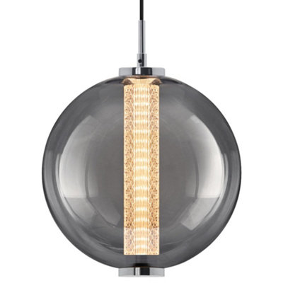 Long Life Lamps Company Led Globe Ceiling Pendant Light Smoked Grey Glass Lamp Shade Chrome Holder K437 from B&Q