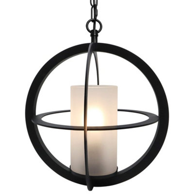 Long Life Lamps Company Industrial 3 Ring Ceiling Pendant Light Black Metal Chain Suspended Frosted Glass Lamp Shade K441 from B&Q