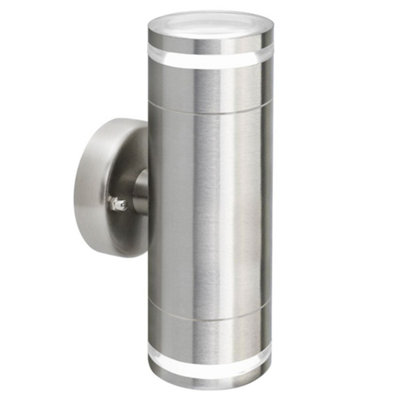 Long Life Lamps Company Outdoor Cylindrical Garden Wall Light Up Down Ip65 Stainless Steel Zlc375 With Led Gu10 5W Warm from B&Q