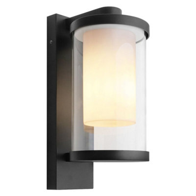 Long Life Lamps Company Outdoor Black Cylindrical Wall Light Lantern Glass Lamp Shade Frosted Diffuser Zlc379 With 4W Led Warm from B&Q
