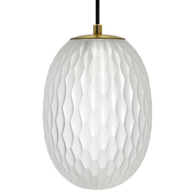 B&Q -  Modern Brass Ceiling Pendant Light Frosted White Textured Glass Lamp Shade K447