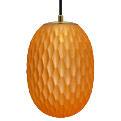 B&Q -  Modern Brass Ceiling Pendant Light Frosted Orange Textured Glass Lamp Shade K448