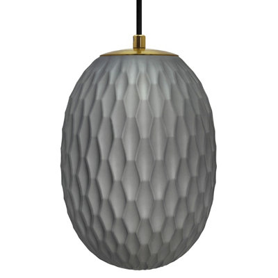 B&Q -  Modern Brass Ceiling Pendant Light Frosted Grey Textured Glass Lamp Shade K449