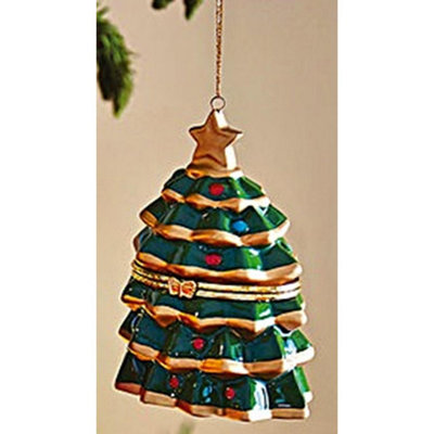 Christmas Tree Design Trinket Box Hanging OrnamentFine Ceramic Festive Xmas Tree-Shaped Bauble Decoration With Hinged Lid from B&Q