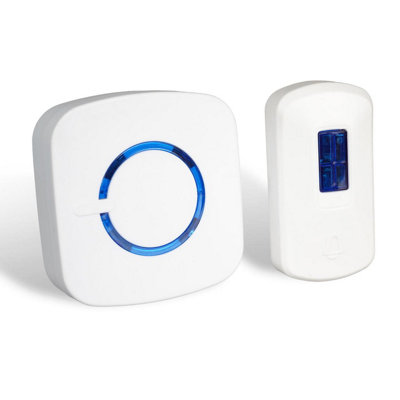 Battery Powered Wireless Doorbell & Receiver With 100M RangeLed Flash & 36 MelodiesWhite & Blue Cordless Loud Door Chime from B&Q