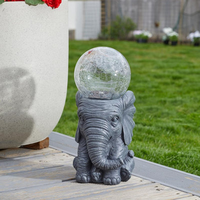 My Smart Buy Solar Powered Led Elephant Garden Ornament Weather Resistant Polyresin Sculpture With Light Up Crackle Glass Globe Orb Ball from B&Q