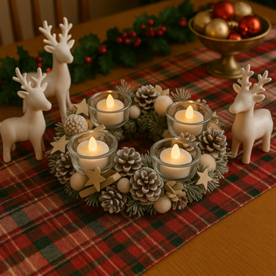 My Smart Buy Frosted Candleholder Centrepiece With 4 Led CandlesRound Festive Christmas Xmas Tealight Holder Table Decoration30Cm Dia from B&Q