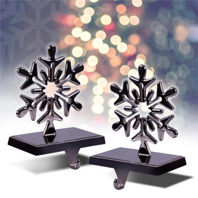 B&Q -  Set Of 2 Christmas Stocking HoldersSnowflake DesignWeighted Aluminium BaseSoft UndersideFestive Mantel Display