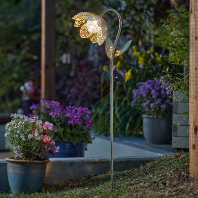 My Smart Buy Scroll Petal Solar Stake Light VerdigrisColour-Changing Crackle BallGarden90Cm from B&Q