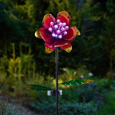 My Smart Buy Solar Floral Garden Stake Light PinkHand-Painted Glass Petals10 White Leds85Cm from B&Q