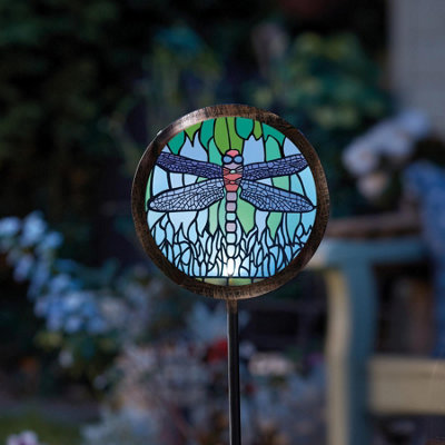 My Smart Buy Solar Dragonfly Garden Stake LightHand-Painted Stained Glass Effect89Cm Height from B&Q