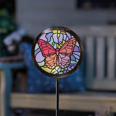 My Smart Buy Solar Butterfly Garden Stake LightHand-Painted Stained Glass Effect89Cm Height from B&Q