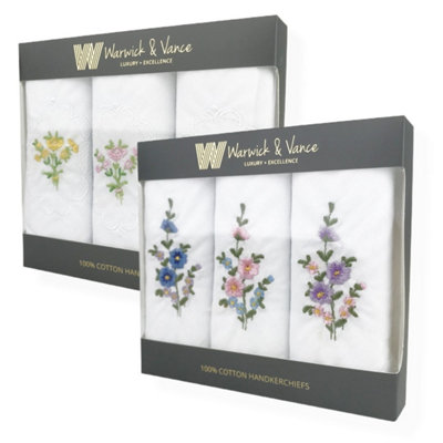 Warwick & Vance Womens White Handkerchiefs Floral Bunches 3 Pack Assorted from B&Q