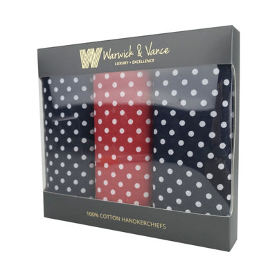 Warwick & Vance Polka Dot Handkerchief 100% Cotton Squares 3 Pack. from B&Q