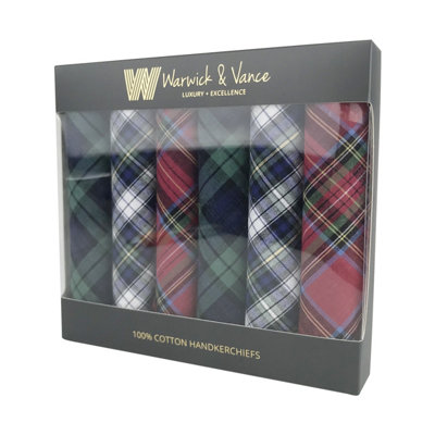 Warwick & Vance 100% Cotton Tartan Check Handkerchiefs 6 Pack from B&Q