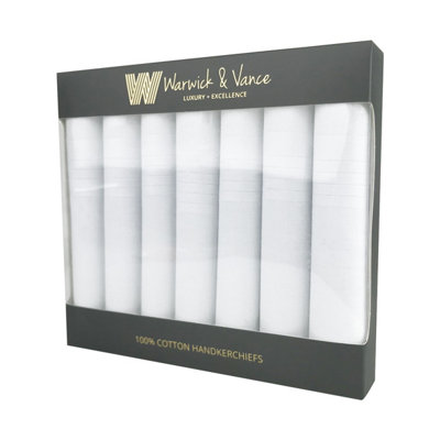 Warwick & Vance White Satin Border Handkerchiefs 7 Pack from B&Q