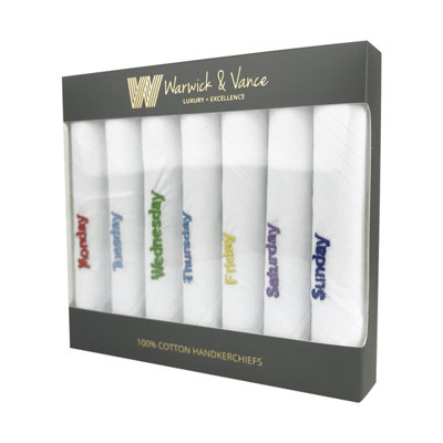 Warwick & Vance Embroidered Weekday Handkerchiefs 7 Pack from B&Q