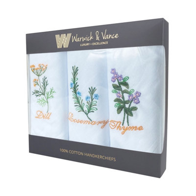 Warwick & Vance Herb Embroidery Cotton Handkerchiefs from B&Q