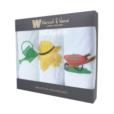 Warwick & Vance Gardening Embroidery Handkerchiefs 100% Cotton from B&Q