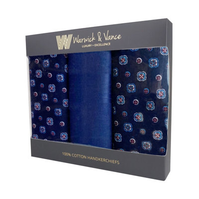 Warwick & Vance Navy Blue Patterned Men's Handkerchiefs from B&Q