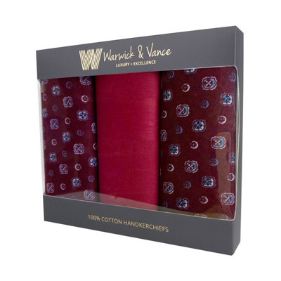 Warwick & Vance Red Patterned Men's Handkerchiefs 3 Pack from B&Q