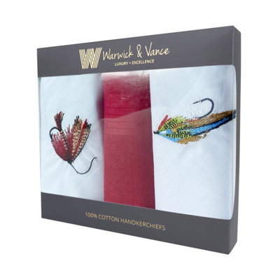 Warwick & Vance Fishing Embroidery 3 Pack Men's Handkerchiefs from B&Q