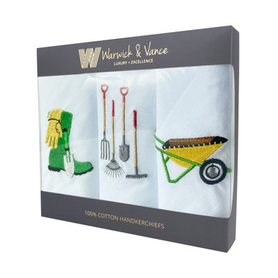 Warwick & Vance Gardening Themed Embroidery 3 Pack Men's Handkerchiefs from B&Q