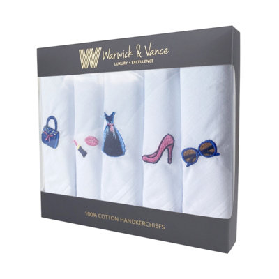 Warwick & Vance Party Themed Embroidered Cotton Handkerchiefs 5 Pack from B&Q
