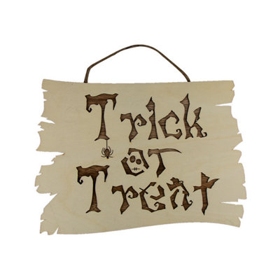 Accessotech Halloween Trick Or Treat Wooden Hanging Sign Spooky Door Wall Decoration from B&Q