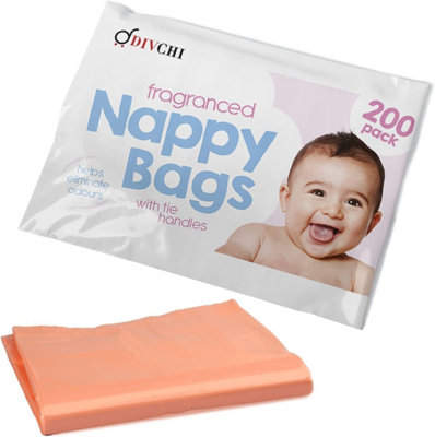 Divchi Baby Disposable Diaper Sacks Bags Dispenser Antibacterial Power Scented Nappy Disposal Bag Easy Tie For Travel 1 X 200 Pack from B&Q
