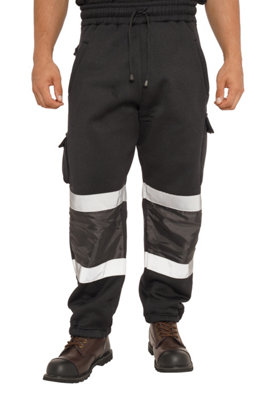 Sss Hi Viz Trouser High Visibility Mens Work Trouser Safety Fleece Worker Pants Reflective Fluorescent Joggers-Black-S from B&Q