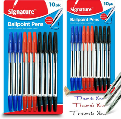 SOL 20Pk Coloured Ballpoint Pen SetBlue PensRed PensBlack Ballpoint Pens For Stationary SetsBiro Pens Multipack from B&Q