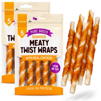 SOL 10Pk Twist Rawhide Sticks Chicken Dog Treats