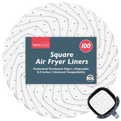 SOL 100Pk Square Air Fryer Liners Disposable - 8.5 Inch - Perforated Air Fryer Parchment Paper Liners - Air Fryer Paper Liners